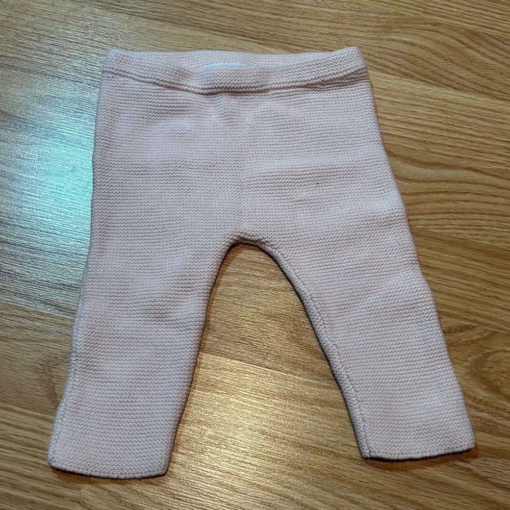 The Little‎ White Company Pink Garter Stitch Knit Baby Leggings Pants 6-9 Months